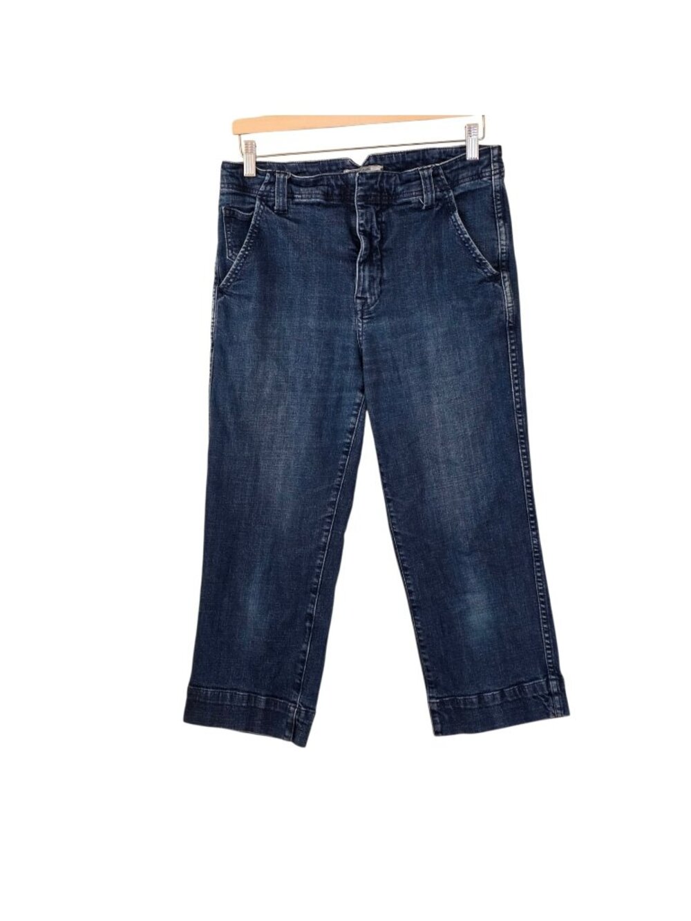 Free People Cropped Jeans 30 Blue Pockets Sailor Straight Utility Mariner Skater